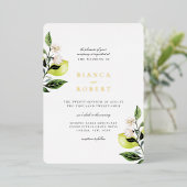 Invitation En Aluminium Élégant Mariage de citrons botaniques (Debout devant)