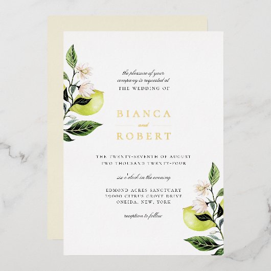 Invitation En Aluminium Élégant Mariage de citrons botaniques (Recto/Verso)