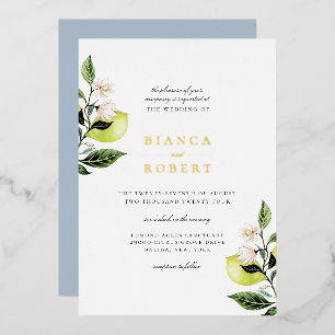Invitation En Aluminium Élégant Mariage de Citrons Botaniques