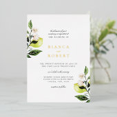 Invitation En Aluminium Élégant Mariage de citrons botaniques (Debout devant)