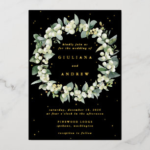 Invitation En Aluminium Elégant Mariage de courge Black Snowberry+Eucalypt