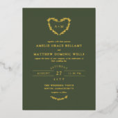 Invitation En Aluminium Élégant Mariage de couronne d'olive foncée et d'or (Recto)