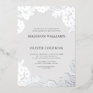 Invitation En Aluminium Élégant Mariage de dentelle gris + huile d'argent
