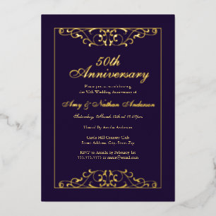 Invitation En Aluminium Elégant Mariage de Diamant 50 Ans Noces