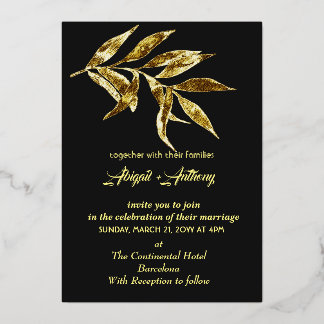 Invitation En Aluminium Elégant mariage de feuille d'or moderne minimalist