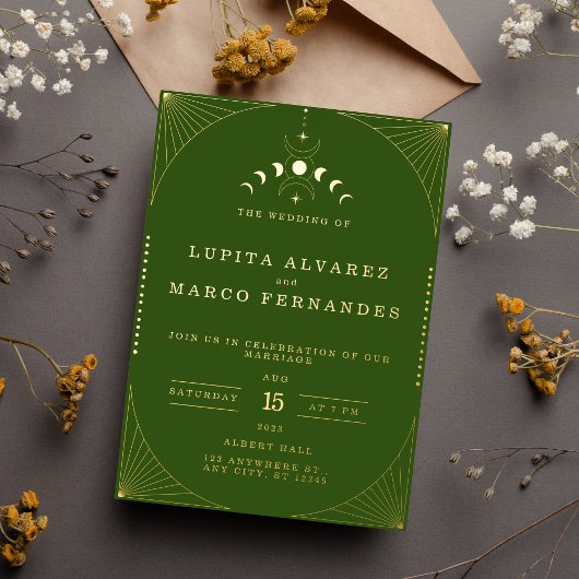 Invitation En Aluminium Élégant Mariage de gazon vert Tarot Gold