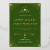 Invitation En Aluminium Élégant Mariage de gazon vert Tarot Gold (Recto)
