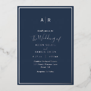 Invitation En Aluminium Élégant Mariage de Monogramme Argent de marine mod