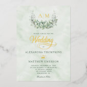 Invitation En Aluminium Élégant Mariage de Monogramme Eucalyptus à huile d (Recto)