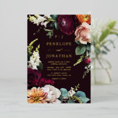 Invitation En Aluminium Élégant Mariage de monogramme Floral d'automne (Debout devant)