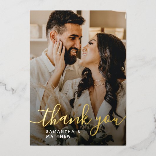 Invitation En Aluminium Elegant Mariage de photo de script or (Recto)