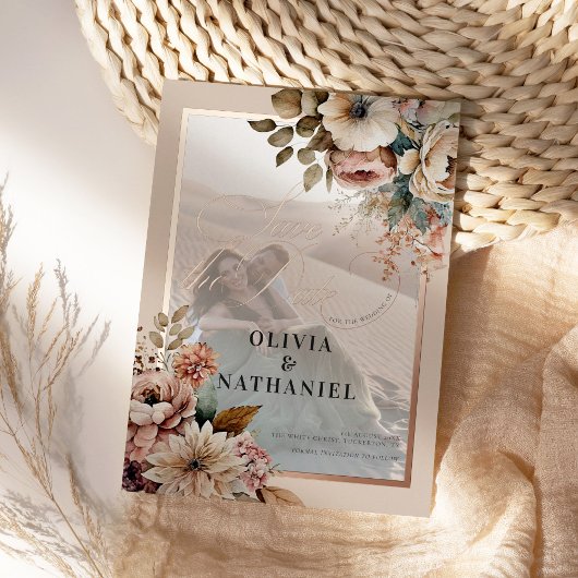 Invitation En Aluminium Élégant mariage de photos florales Enregistrer la