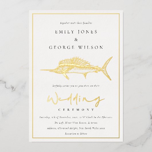 Invitation En Aluminium Élégant Mariage de poisson de marline vert de la g (Recto)