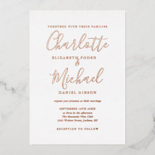 Invitation En Aluminium Élégant Mariage de script de signature Rose or