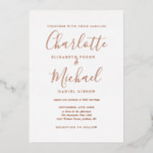 Invitation En Aluminium Élégant Mariage de script de signature Rose or (Recto)
