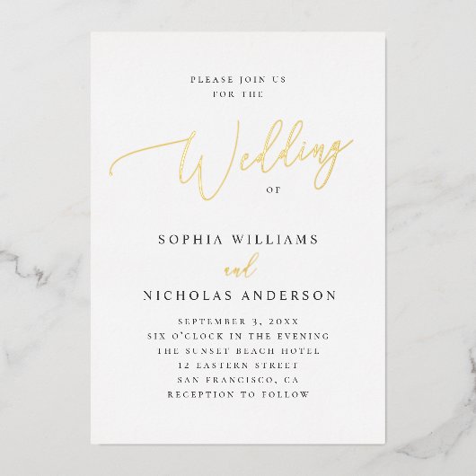 Invitation En Aluminium Élégant Mariage de script Gold | Classique minimal (Recto)