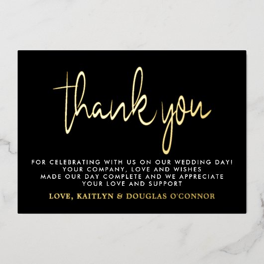 Invitation En Aluminium Élégant Mariage de script Merci réel (Recto)