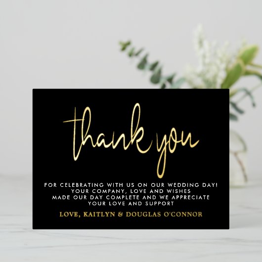 Invitation En Aluminium Élégant Mariage de script Merci réel (Debout devant)