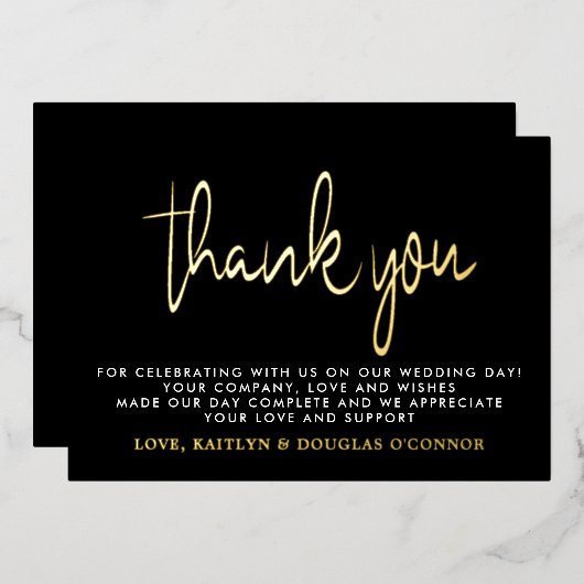 Invitation En Aluminium Élégant Mariage de script Merci réel (Recto/Verso)