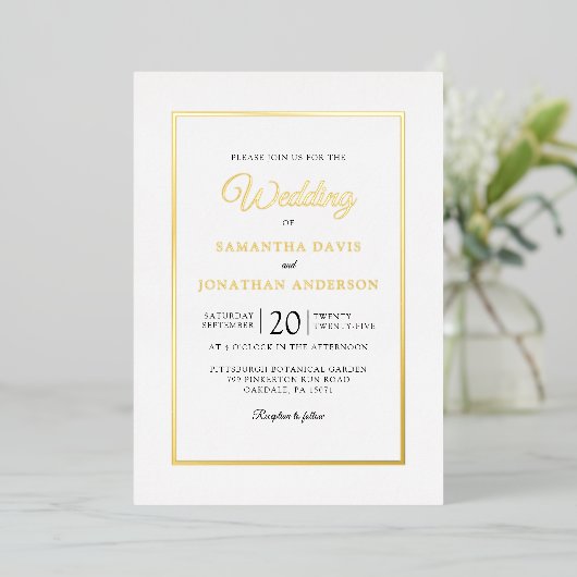 Invitation En Aluminium Élégant Mariage de script moderne Gold Foil Invita (Debout devant)