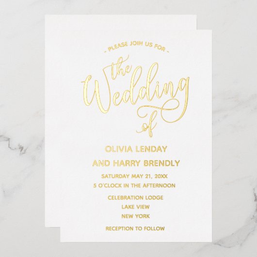 Invitation En Aluminium Élégant Mariage de script moderne Real Gold (Recto/Verso)
