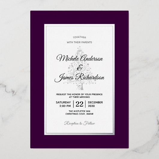 Invitation En Aluminium Élégant Mariage de vacances d'hiver violet (Recto)