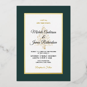 Invitation En Aluminium Élégant Mariage de vacances Emerald Gold Winter