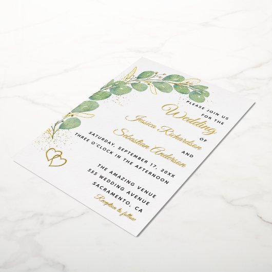 Invitation En Aluminium Elégant Mariage de verdure Eucalyptus (Rotation)