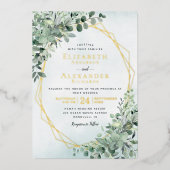 Invitation En Aluminium Elégant Mariage de verdure Eucalyptus Gold Foil (Recto)
