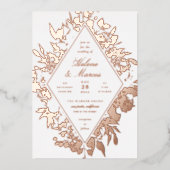 Invitation En Aluminium Élégant Mariage diamant floral Rose or (Recto)
