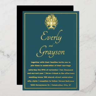 Invitation En Aluminium Élégant Mariage d'or de la Forêt Bleue Turquoise