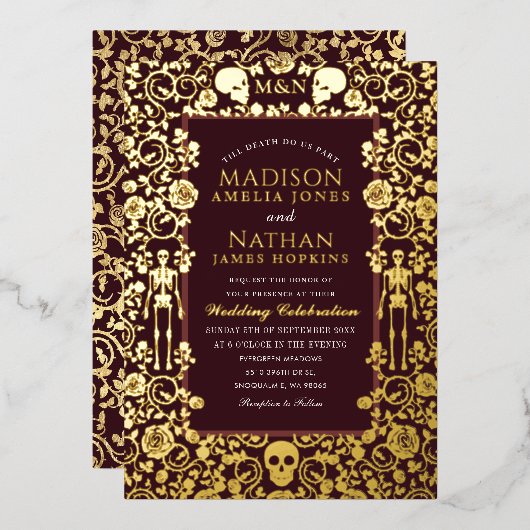 Invitation En Aluminium Élégant Mariage d'or victorien gothique (Recto/Verso)