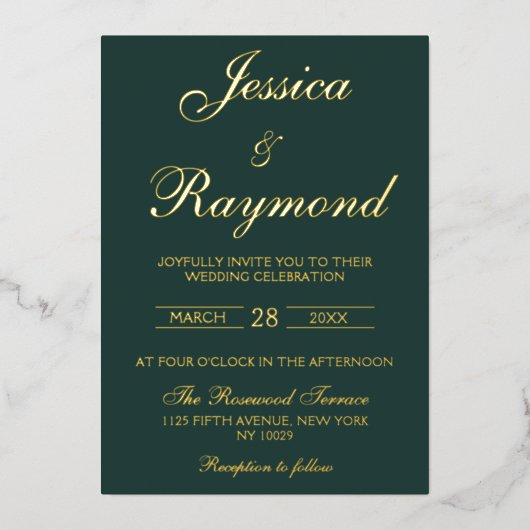 Invitation En Aluminium Élégant Mariage Emerald Green et Gold Foil (Recto)