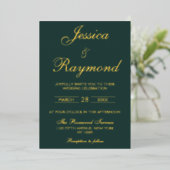 Invitation En Aluminium Élégant Mariage Emerald Green et Gold Foil (Debout devant)
