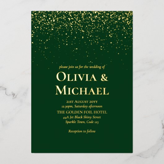 Invitation En Aluminium Élégant Mariage Emerald Green Gold (Recto)