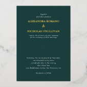 Invitation En Aluminium Élégant Mariage Emeraude Profond Turquoise Gold Fo (Recto)