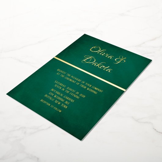 Invitation En Aluminium Élégant Mariage Émeraude Vert Et Or (Rotation)
