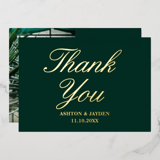 Invitation En Aluminium Élégant Mariage émeraude vert Merci véritable or (Recto/Verso)