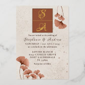 Invitation En Aluminium Élégant Mariage en terre cuite et en or réel (Recto)
