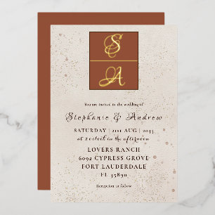 Invitation En Aluminium Élégant Mariage en terre cuite et en or réel