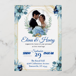 Invitation En Aluminium Élégant mariage Fleur sauvage bleu