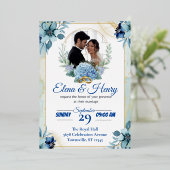 Invitation En Aluminium Élégant mariage Fleur sauvage bleu (Debout devant)