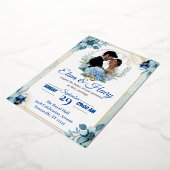 Invitation En Aluminium Élégant mariage Fleur sauvage bleu (Rotation)