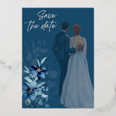 Invitation En Aluminium Élégant mariage Fleur sauvage bleu (Verso)