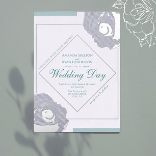 Invitation En Aluminium Élégant Mariage Fleurs Roses Argentées Pressées