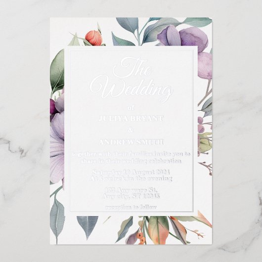 Invitation En Aluminium Élégant Mariage floral (Recto)