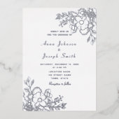 Invitation En Aluminium Élégant Mariage floral argenté (Recto)