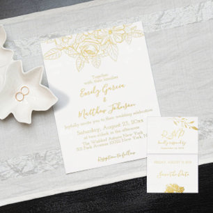 Invitation En Aluminium Élégant Mariage floral botanique Gold Foil