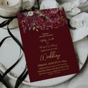 Invitation En Aluminium Élégant Mariage floral de la fleur bourguignonne