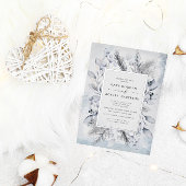 Invitation En Aluminium Élégant Mariage Floral d'hiver bleu